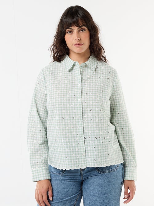 Blouse met broderie anglaise en golvende details - Kiabi