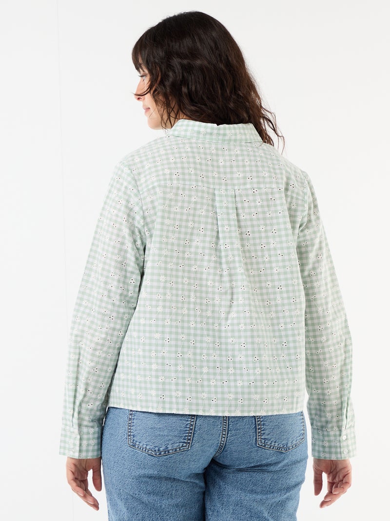 Blouse met broderie anglaise en golvende details Groen - Kiabi