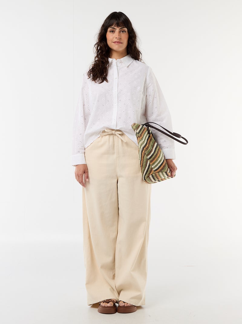 Blouse met broderie anglaise en golvende details Wit - Kiabi