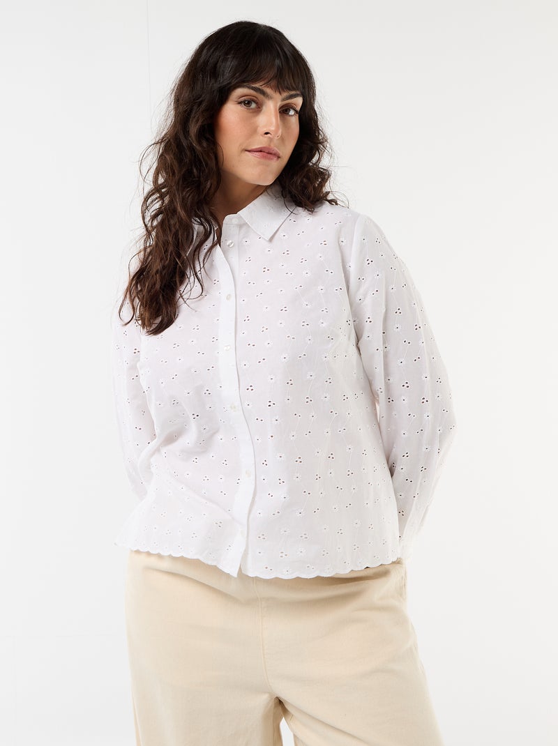 Blouse met broderie anglaise en golvende details Wit - Kiabi