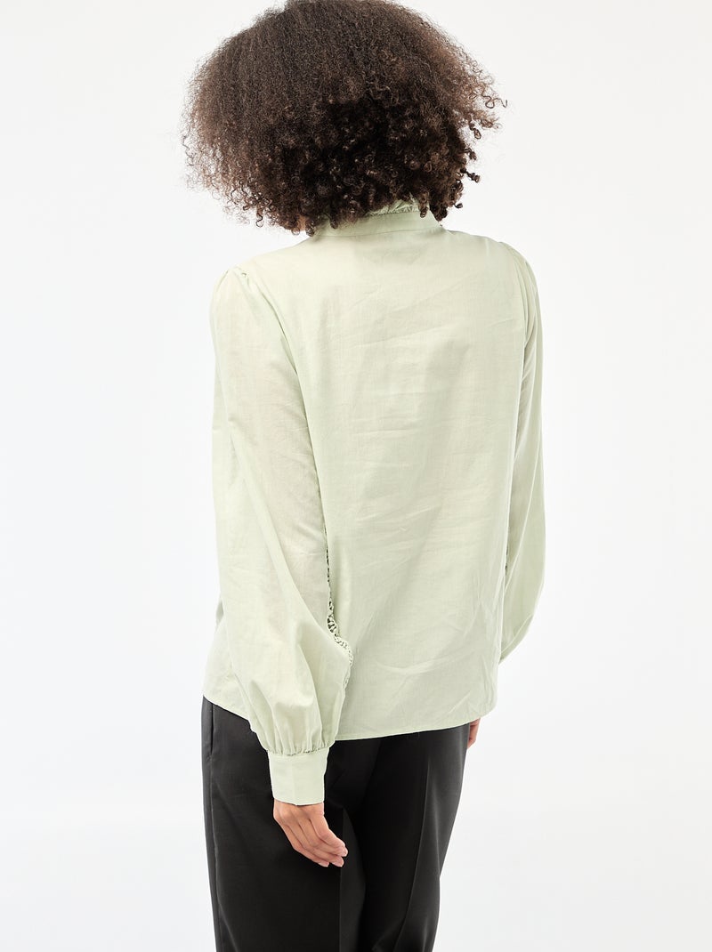 Blouse met broderie anglaise en ruchekraag Groen - Kiabi