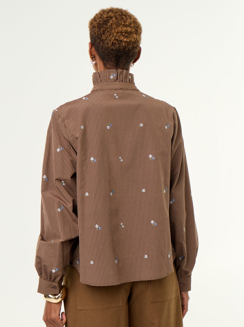 Blouse met fantasiekraag en all-over borduursels Bruin - Kiabi