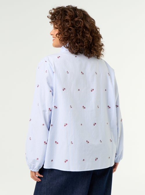 Blouse met geborduurde bloemen en opstaande kraag - Kiabi