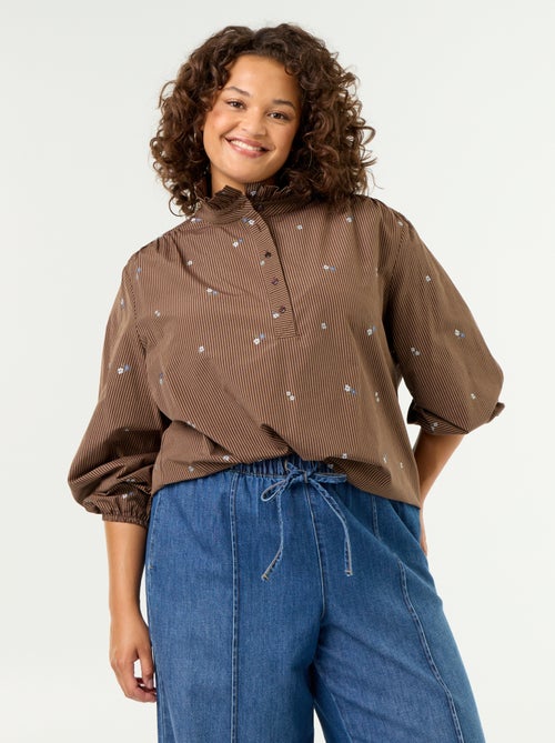 Blouse met geborduurde bloemen en opstaande kraag - Kiabi