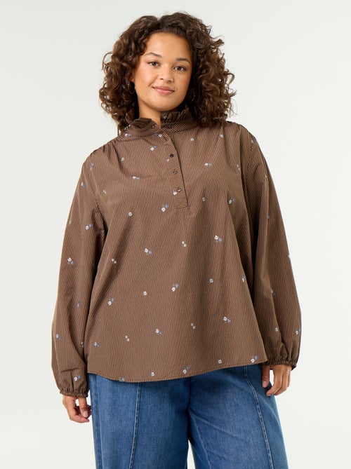 Blouse met geborduurde bloemen en opstaande kraag - Kiabi