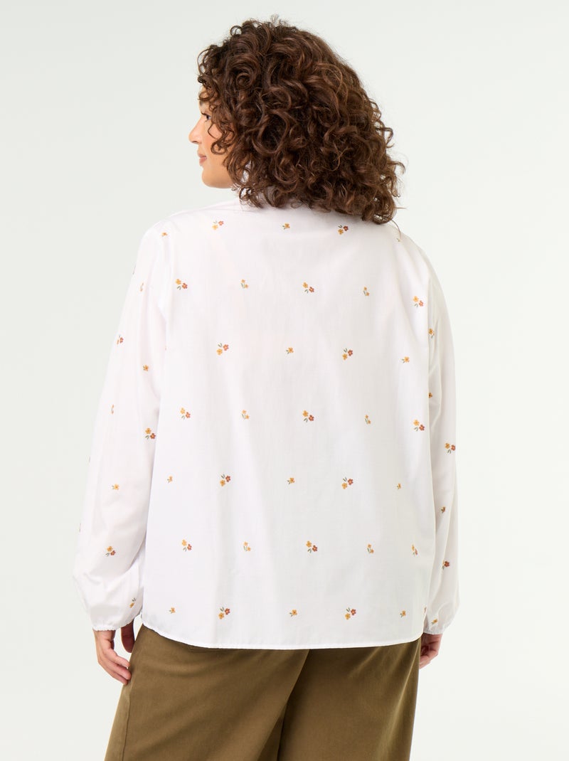 Blouse met geborduurde bloemen en opstaande kraag Wit - Kiabi