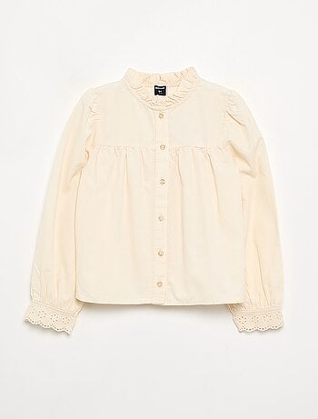 Blouse met geborduurde manchetten en een geplooide kraag
