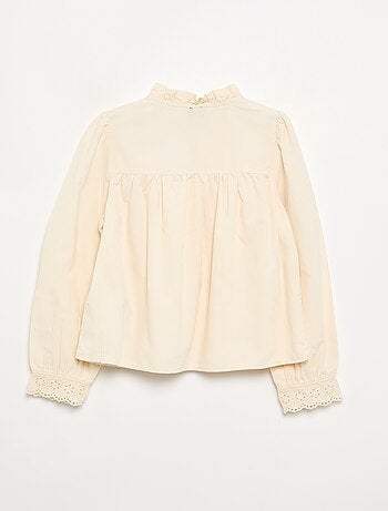 Blouse met geborduurde manchetten en een geplooide kraag