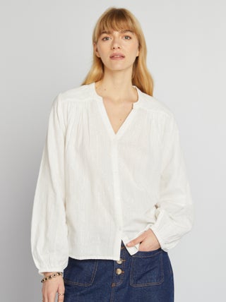 Blouse met henleykraag en glansdraad