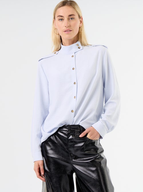 Blouse met hoge kraag en schouderstukken - Kiabi