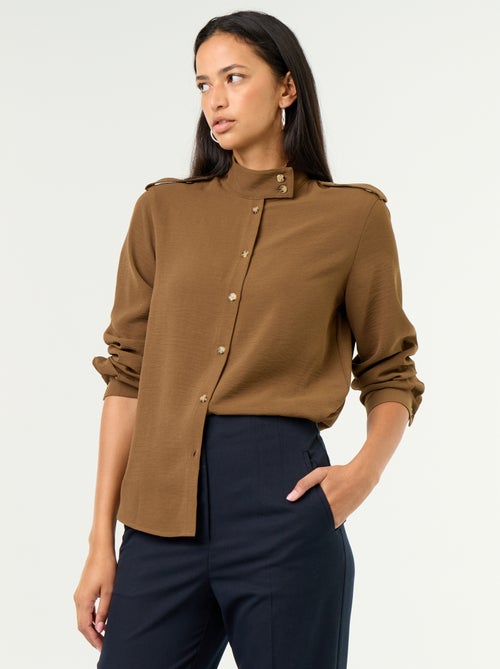 Blouse met hoge kraag en schouderstukken - Kiabi