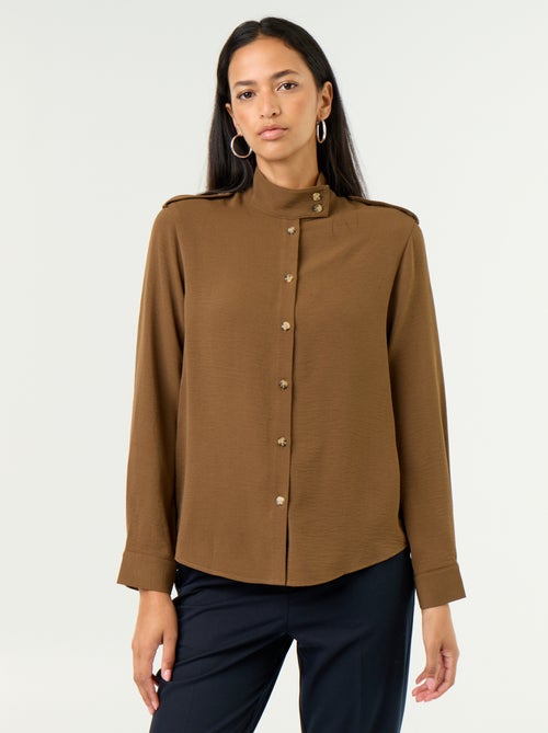 Blouse met hoge kraag en schouderstukken - Kiabi