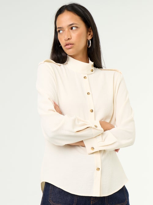 Blouse met hoge kraag en schouderstukken - Kiabi