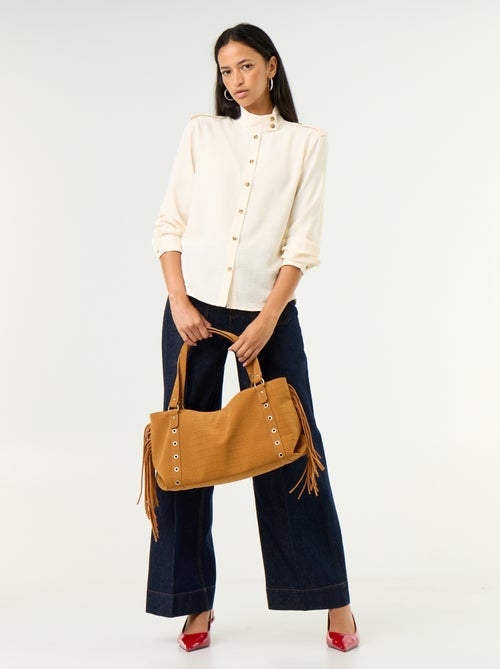 Blouse met hoge kraag en schouderstukken - Kiabi