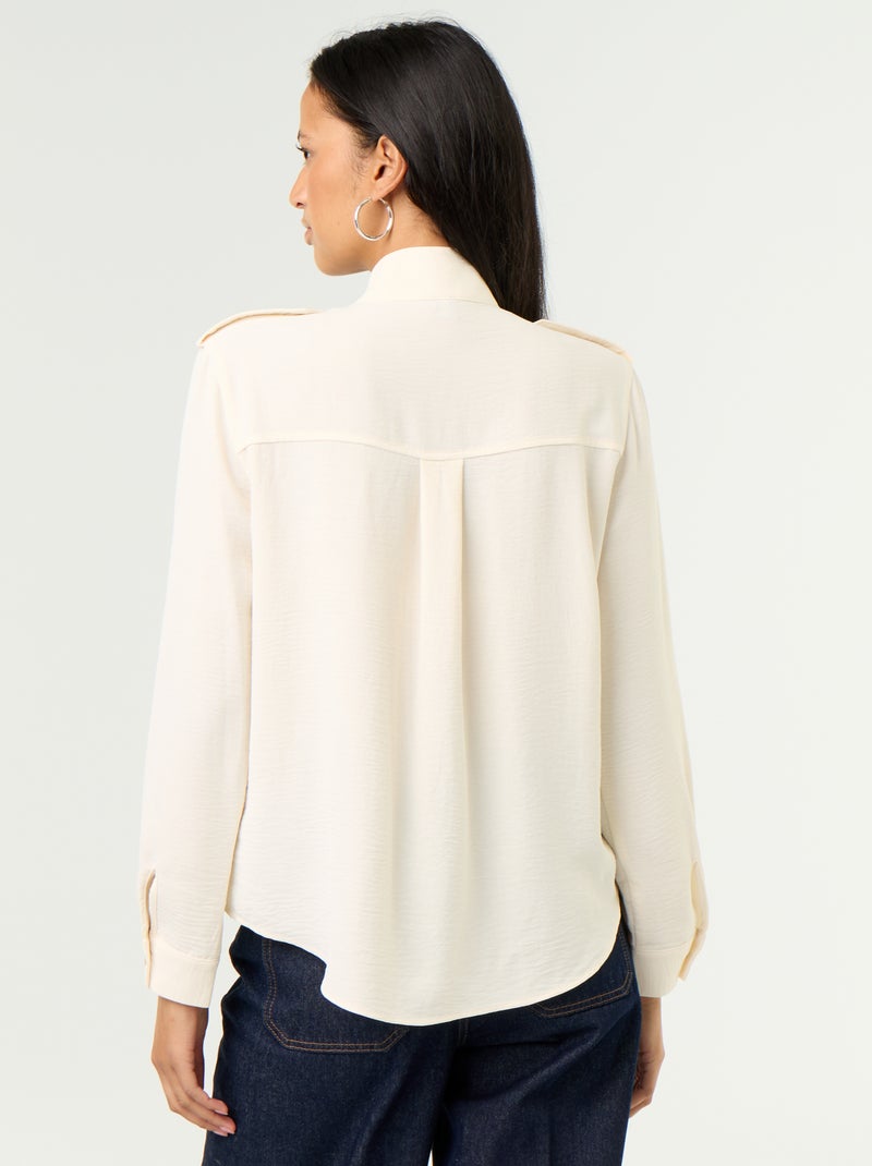 Blouse met hoge kraag en schouderstukken Wit - Kiabi