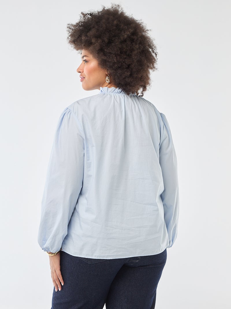 Blouse met hoge ruchekraag Blauw - Kiabi