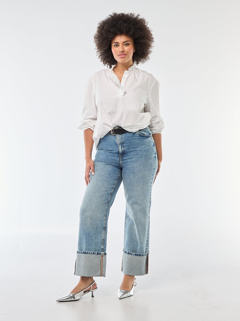 Blouse met hoge ruchekraag wit - Kiabi