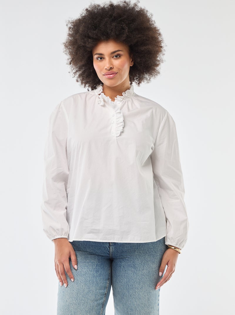 Blouse met hoge ruchekraag wit - Kiabi