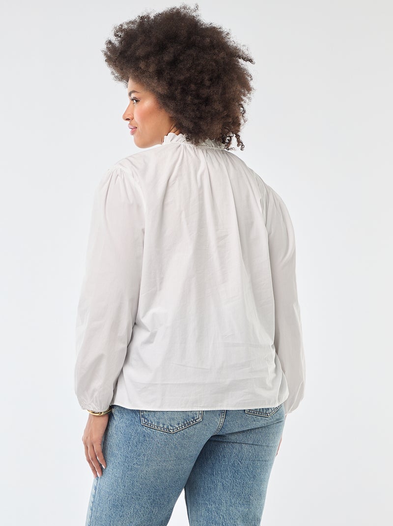Blouse met hoge ruchekraag wit - Kiabi