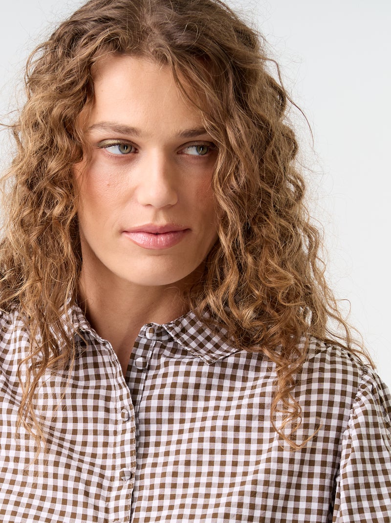 Blouse met knoopkraag Kaki - Kiabi