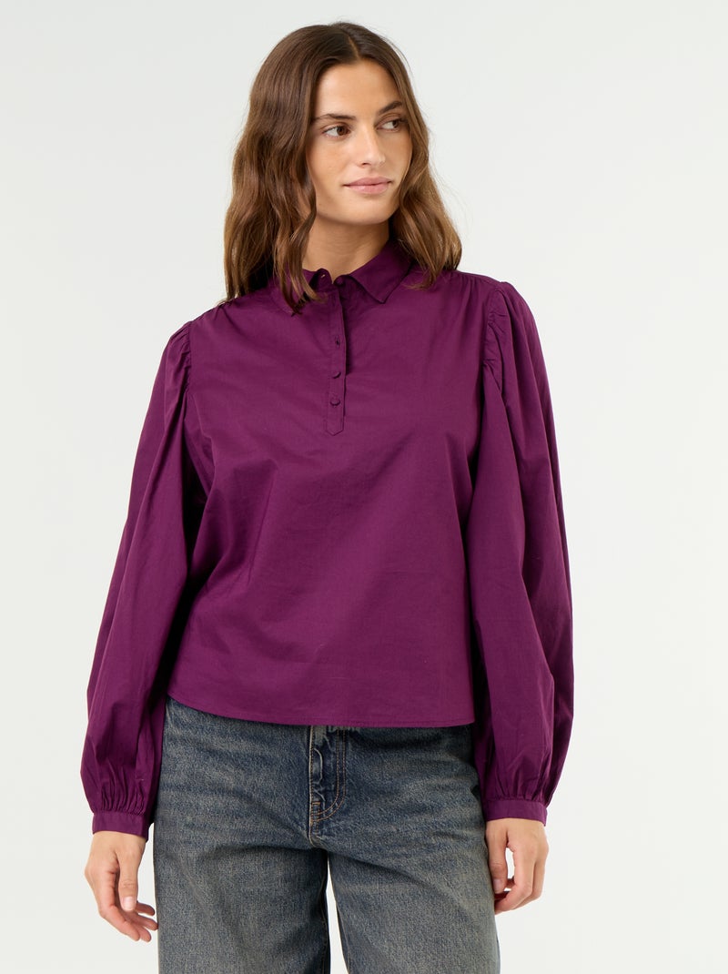 Blouse met knoopkraag Paars - Kiabi