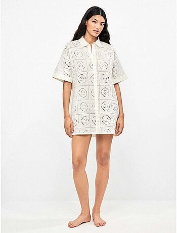 Blouse met knopen en opengewerkte details, 100% katoen