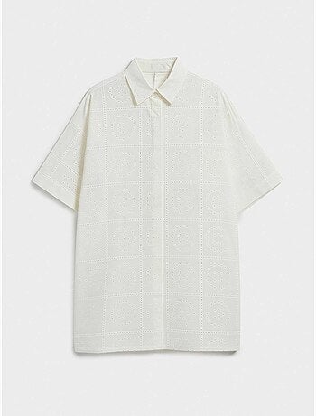 Blouse met knopen en opengewerkte details, 100% katoen