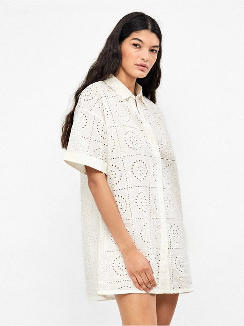 Blouse met knopen en opengewerkte details, 100% katoen - Kiabi