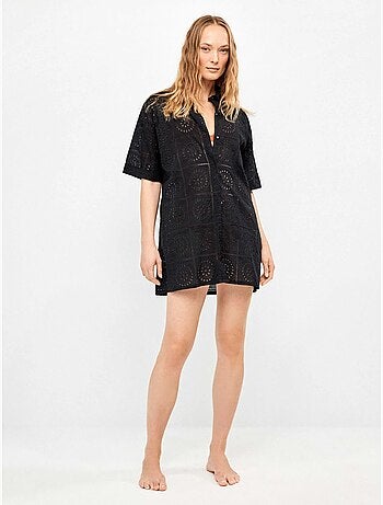Blouse met knopen en opengewerkte details, 100% katoen