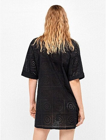 Blouse met knopen en opengewerkte details, 100% katoen
