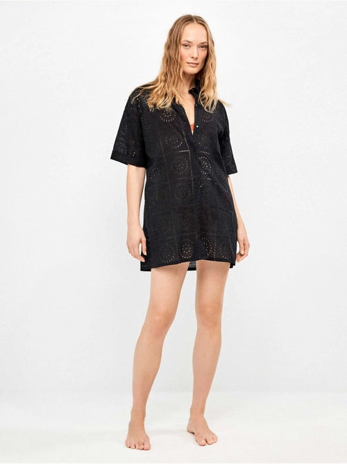 Blouse met knopen en opengewerkte details, 100% katoen - Kiabi