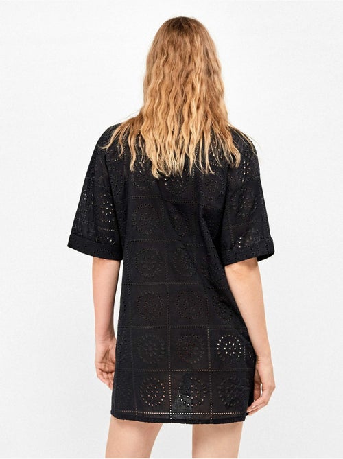 Blouse met knopen en opengewerkte details, 100% katoen - Kiabi