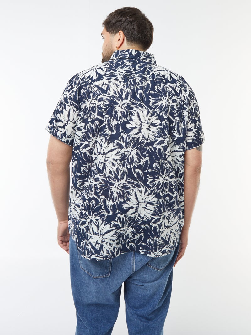 Blouse met korte mouw en bloemmotief BLAUW - Kiabi