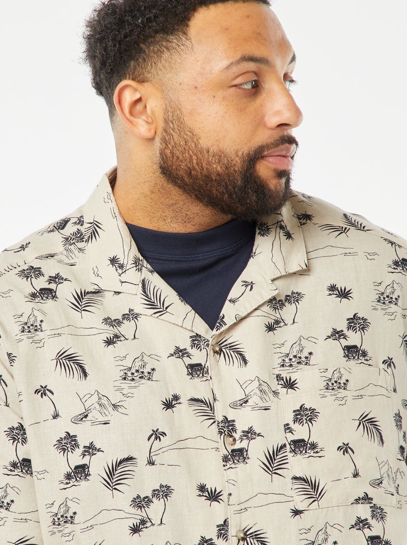 Blouse met korte mouw en motiefje Biege - Kiabi