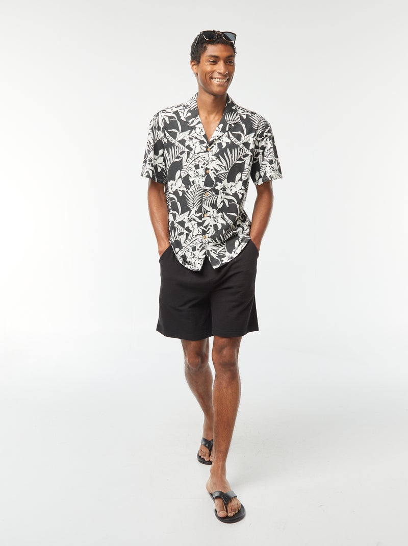 Blouse met korte mouw en motiefje ZWART - Kiabi