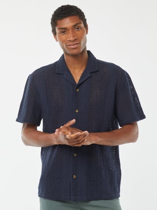 Blouse met korte mouw van tricot met ajourmotiefje