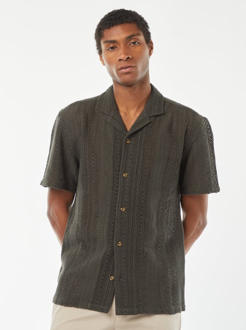 Blouse met korte mouw van tricot met ajourmotiefje - Kiabi