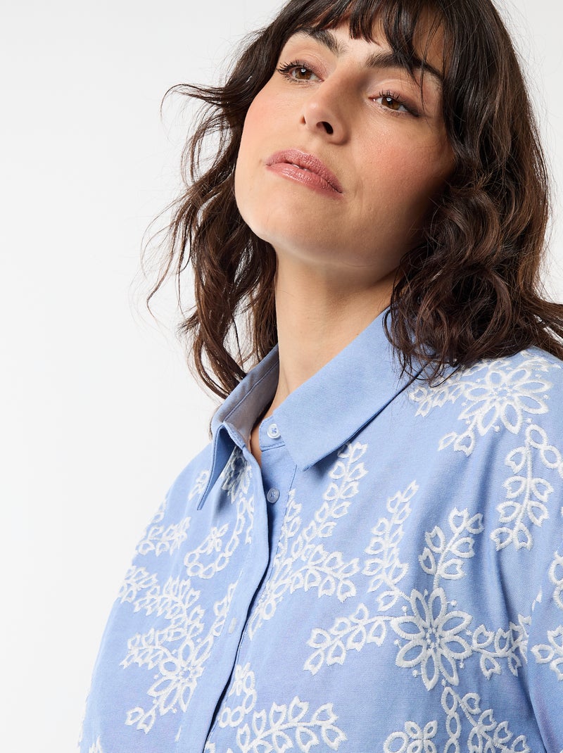 Blouse met korte mouwen en borduursels Blauw - Kiabi