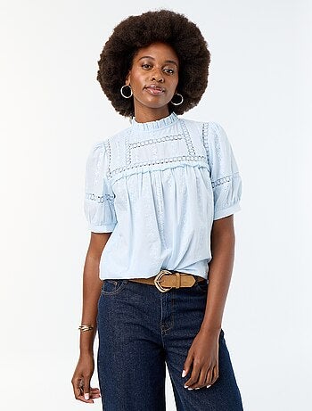 Blouse met korte mouwen en borduursels