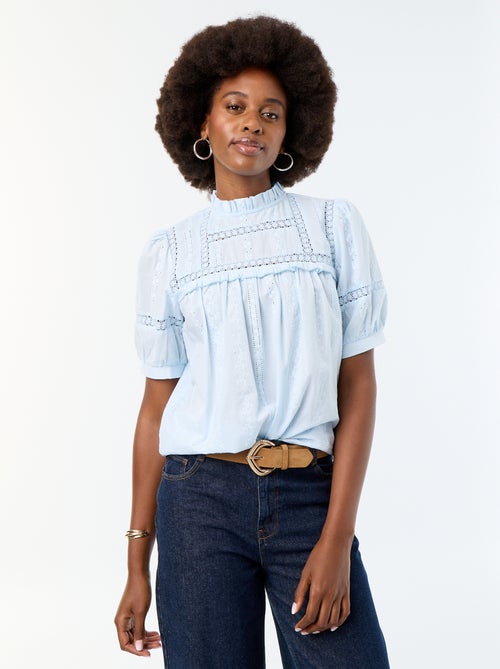 Blouse met korte mouwen en borduursels - Kiabi