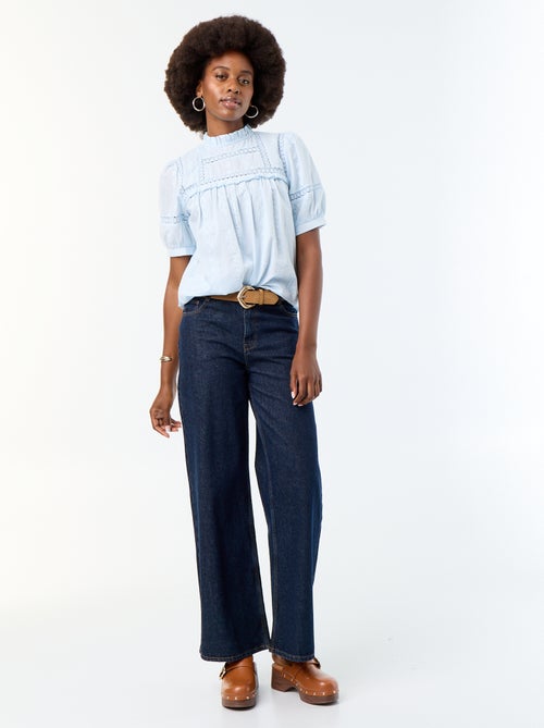 Blouse met korte mouwen en borduursels - Kiabi
