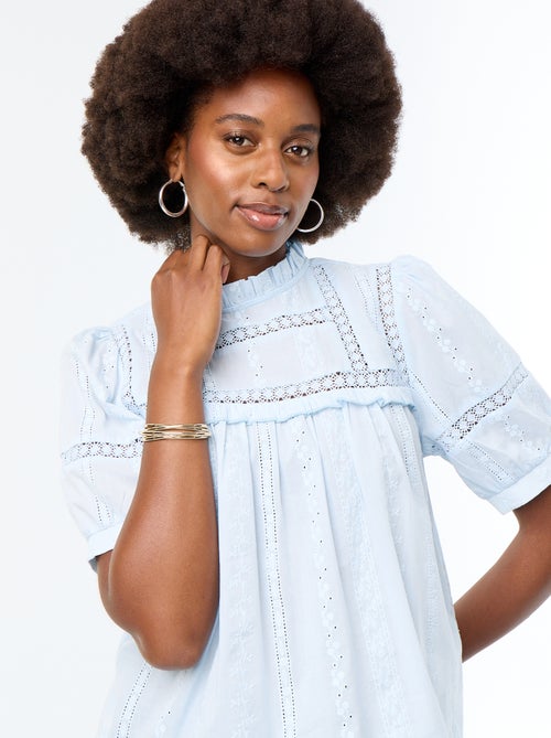 Blouse met korte mouwen en borduursels - Kiabi