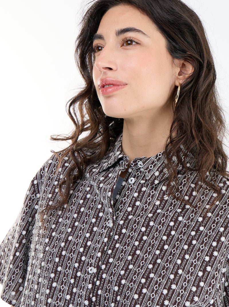 Blouse met korte mouwen en borduursels Bruin - Kiabi