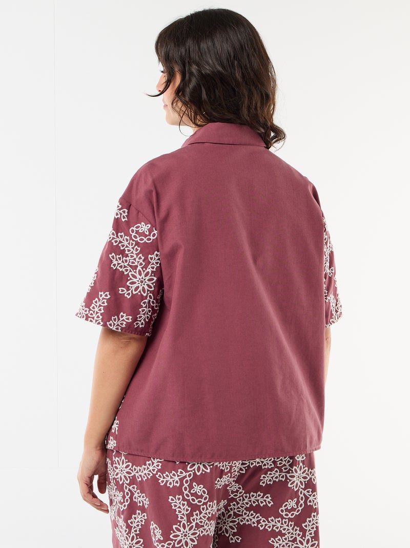 Blouse met korte mouwen en borduursels Rose - Kiabi