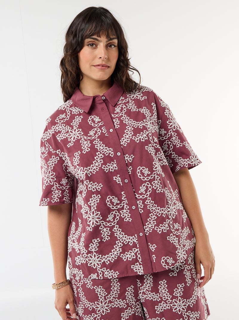 Blouse met korte mouwen en borduursels Rose - Kiabi