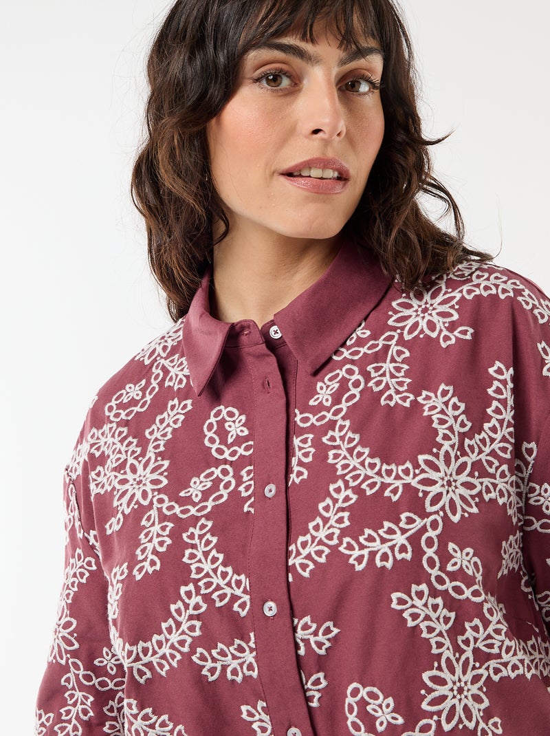Blouse met korte mouwen en borduursels Rose - Kiabi