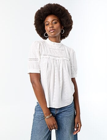 Blouse met korte mouwen en borduursels