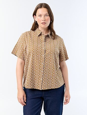 Blouse met korte mouwen en geborduurde print