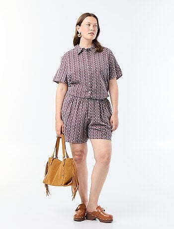 Blouse met korte mouwen en geborduurde print
