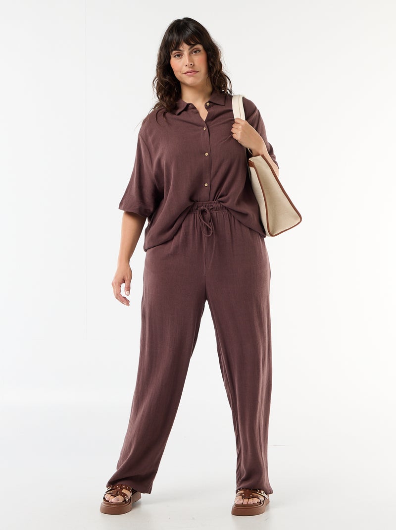 Blouse met korte mouwen en knoopsluiting Bruin - Kiabi